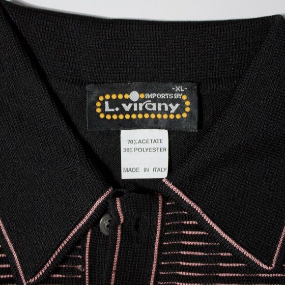 VTG NWT L Virany 60s Style Collared Knit Sweater Black Pink Made in Italy Men XL - Picture 8 of 11